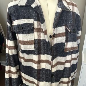 Plaid Women's Jacket in Blue, Brown, and Cream